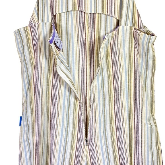 VIVI by VIOLET WEEKEND Plus Size 16 Cropped Jumpsuit Blue tan White Linen Blend - Picture 6 of 10